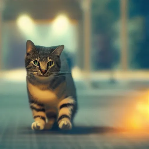 Prompt: polite cat, splash art, movie still, cinematic lighting, dramatic, octane render, long lens, shallow depth of field, bokeh, anamorphic lens flare, 8k, hyper detailed, 35mm film grain