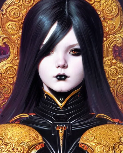 Image similar to portrait of beautiful cute goth girl in warhammer armor, art by kuvshinov ilya and wayne barlowe and gustav klimt and artgerm and wlop