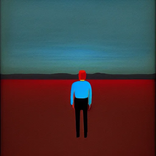 Image similar to a lonely man standing on a deserted planet, acrylic art, painting, canvas, gloomy, digital art,