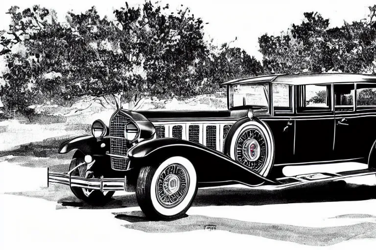 Image similar to ink drawing of a 1 9 3 0 cadillac