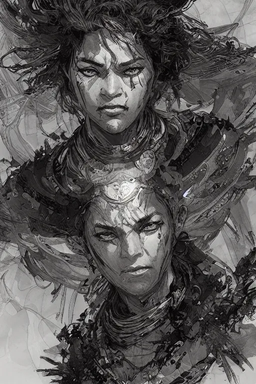 Image similar to portrait of makima from chainsawman, pen and ink, intricate line drawings, by craig mullins, ruan jia, kentaro miura, greg rutkowski