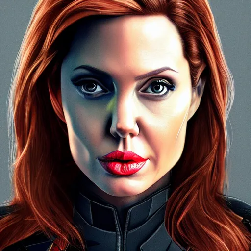 Image similar to angelina jolie as black widow, 8 k, realistic, detailed,