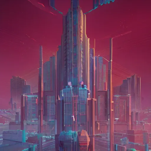 Image similar to the face of a disgruntled man, made of buildings and infrastructure, by beeple and vincent di fate, trending on artstation