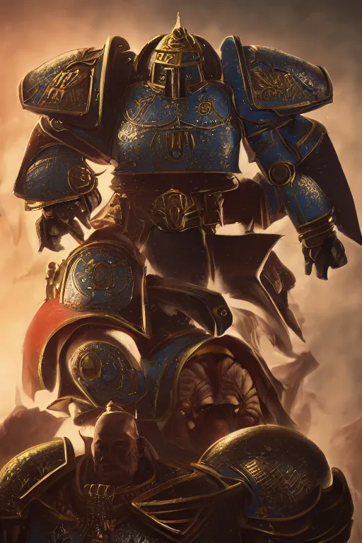 Prompt: armor portrait heros warhammer 4 0 k horus heresy fanart - the primarchs emperor by johannes helgeson animated with vfx concept artist & illustrator global illumination ray tracing hdr fanart arstation zbrush central hardmesh 8 k octane renderer