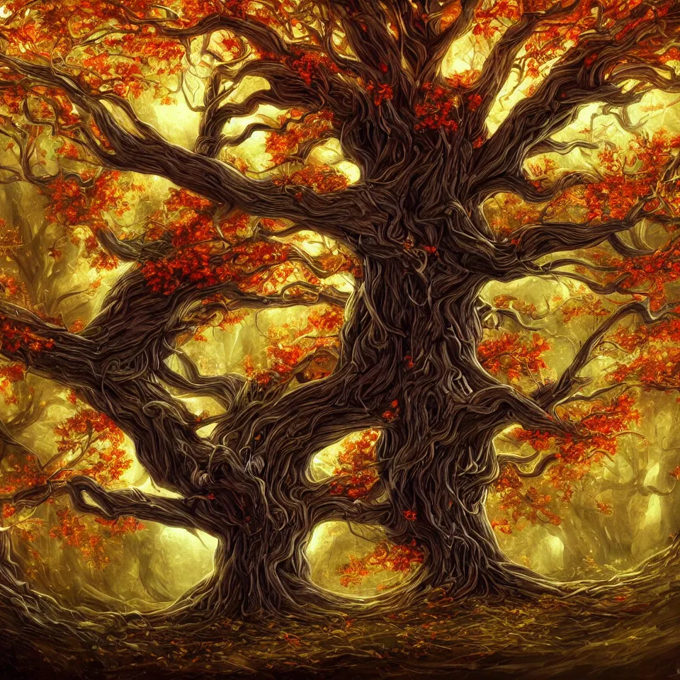 Image similar to tree of life, beautiful autumn spirit, digital art, concept art, fantasy art, highly detailed, hd wallpaper, artstation, deviantart, abeyance