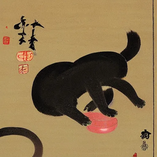 Image similar to Japanese painting of a Nekomata.