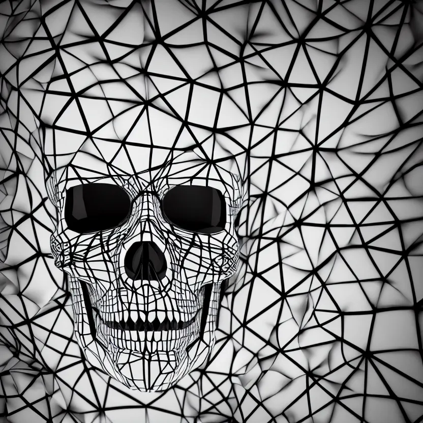 Image similar to black and white light 3D geometry, skull, matte bright highly detailed, poetic, 3D render, digital art, octane render, 8K artistic photography, photo-realistic, by Dora Maar