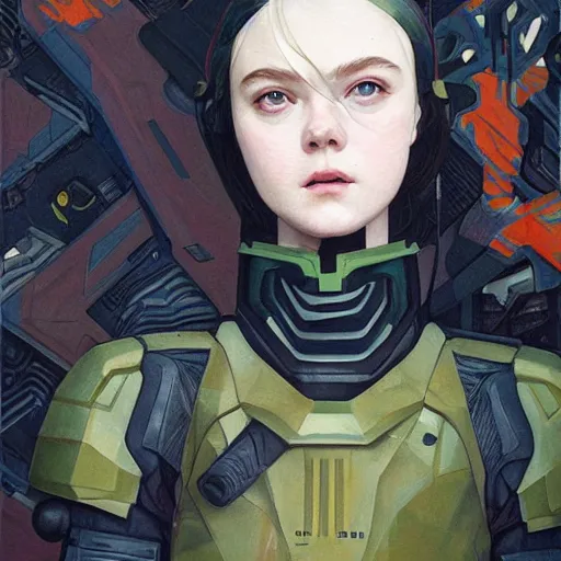 Image similar to Elle Fanning in ODST armor picture by Sachin Teng, asymmetrical, dark vibes, Realistic Painting , Organic painting, Matte Painting, geometric shapes, hard edges, graffiti, street art:2 by Sachin Teng:4