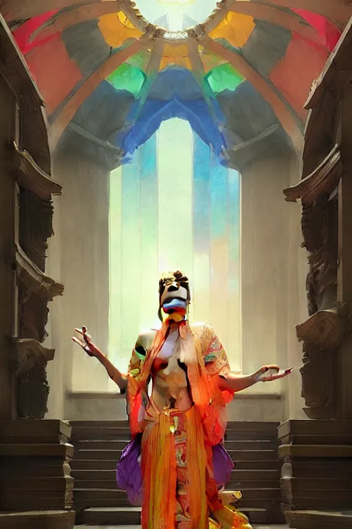 Prompt: temple, taoism, rainbow, painting by greg rutkowski, j. c. leyendecker, artgerm