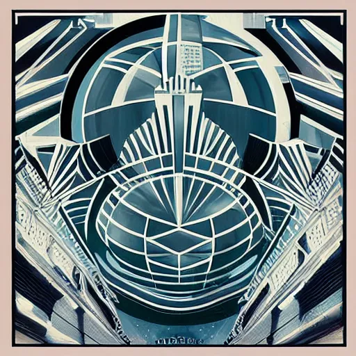 Image similar to city in space, art deco