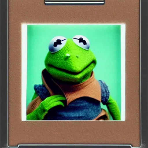 Prompt: Kermit the frog as jedi, polaroid photo, instax, white frame, by Warhol,