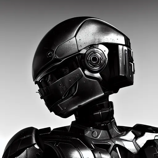 Prompt: portrait photo of russian gorgeous woman in mecha black helmet, by annie leibovitz, black & white, ultra realistic, concept art, intricate details, highly detailed, photorealistic, octane render, 8 k, unreal engine