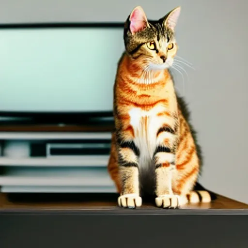 Prompt: photo of a cat sitting on a TV
