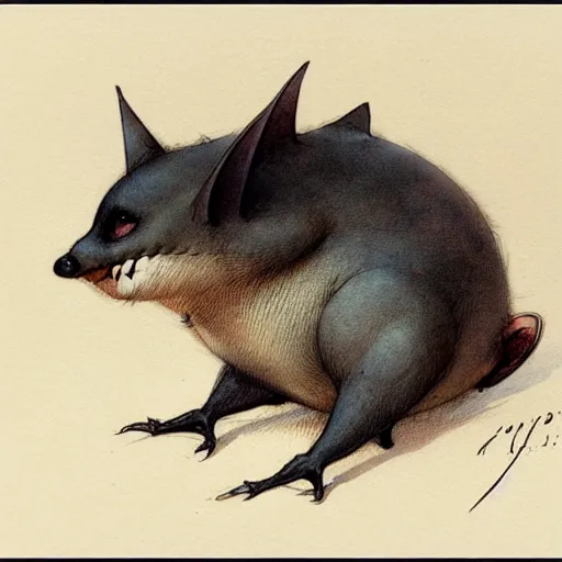 Prompt: ( ( ( ( ( obese rotund cartoon bat. muted colors. ) ) ) ) ) by jean - baptiste monge!!!!!!!!!!!!!!!!!!!!!!!!!!!