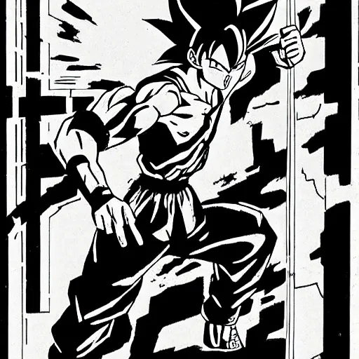 Prompt: goku drawn by steve ditko