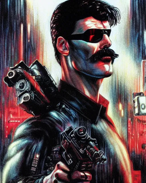 Image similar to cel - shaded drdisrespect in blade runner airbrush, drew struzan illustration art, key art