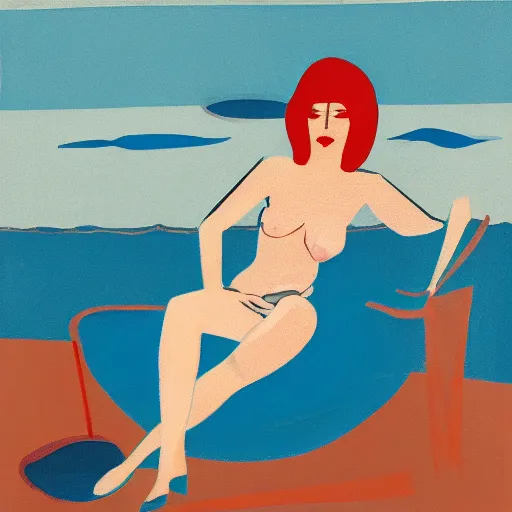 Prompt: abstract woman lounging on a beach in a midcentury modern style