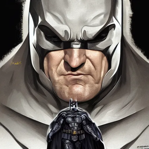 Image similar to [Gerard Depardieu as Batman as president of France!, closeup, D&D, intricate, elegant, highly detailed, digital painting, artstation, concept art, matte, sharp focus, illustration, art by Artgerm and Greg Rutkowski and Alphonse Mucha]