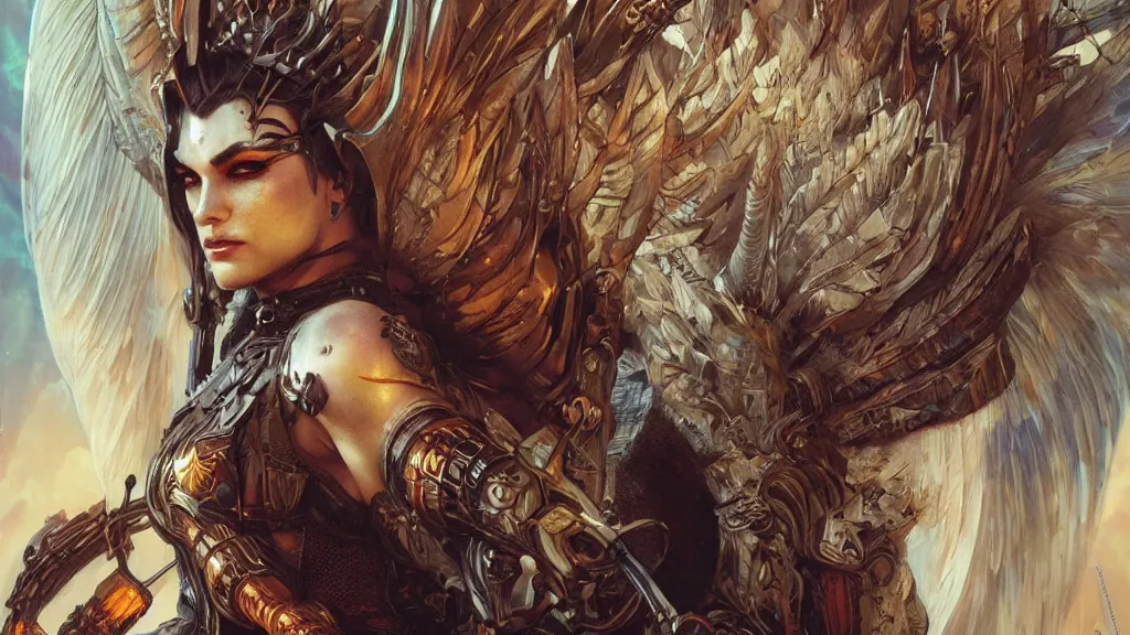 Image similar to close up to a male valkyrie with fire hair, cyberpunk dark fantasy, art by artgerm and karol bak and moebius and alphonse mucha and greg rutkowski, hyperdetailed, ultrarealistic, octane render