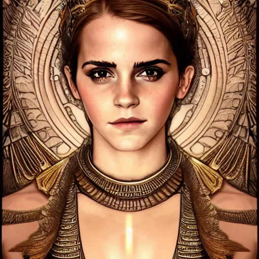 Image similar to Emma Watson as an Egyptian Goddess, cute, fantasy, intricate, elegant, highly detailed, digital painting, 4k, HDR, concept art, smooth, sharp focus, illustration, art by artgerm and H R Giger and alphonse mucha