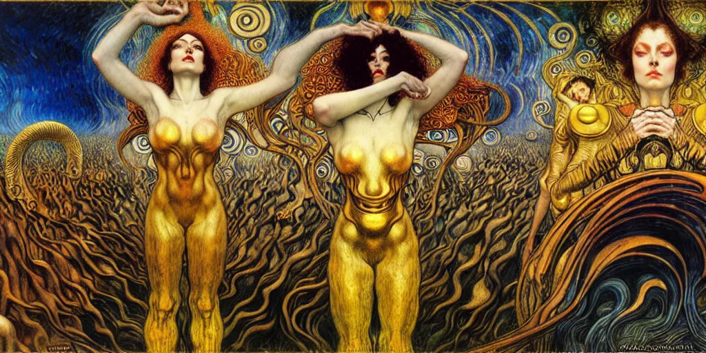 Image similar to Divine Chaos Engine by Karol Bak, Jean Delville, William Blake, Gustav Klimt, and Vincent Van Gogh, symbolist, visionary