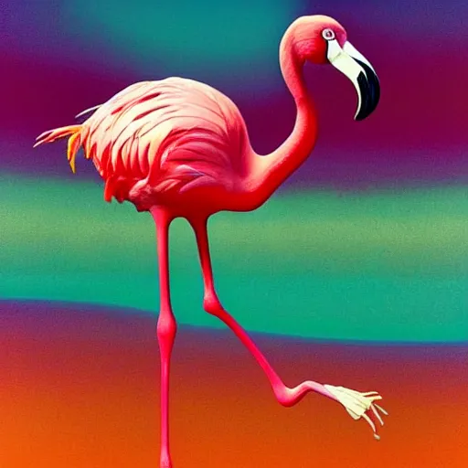 Prompt: hyper detailed 3 d render like an oil painting - a happy toon flamingo in a colorful lsd trip, houdini algorithmic generative render, abstract brush strokes, masterpiece, edward hopper and james gilleard, zdzislaw beksinski, mark ryden, wolfgang lettl, hints of yayoi kasuma, octane render, 8 k