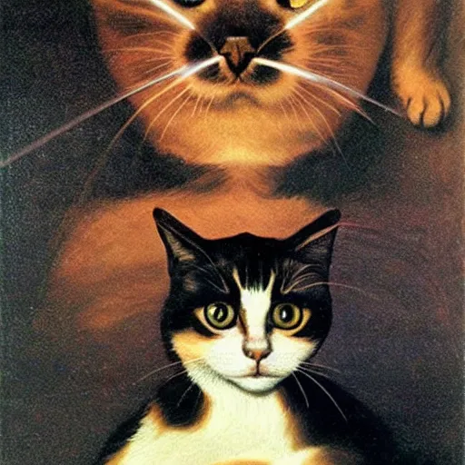 Prompt: a cat that shoots laser beams from the eyes, painted by caravaggio