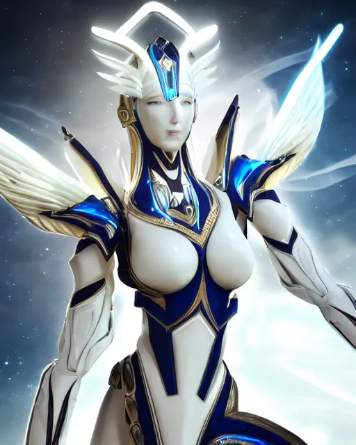 Image similar to perfect white haired attractive egyptian goddess, warframe armor, beautiful, symmetric, dreamy, half asian, pretty face, blue eyes, detailed, scifi platform, laboratory, experiment, 4 k, ultra realistic, epic lighting, android body, illuminated, cinematic, masterpiece, art by akihito tsukushi, voidstar