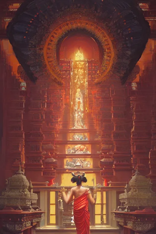 Image similar to temple, buddhism, painting by greg rutkowski, j. c. leyendecker, artgerm