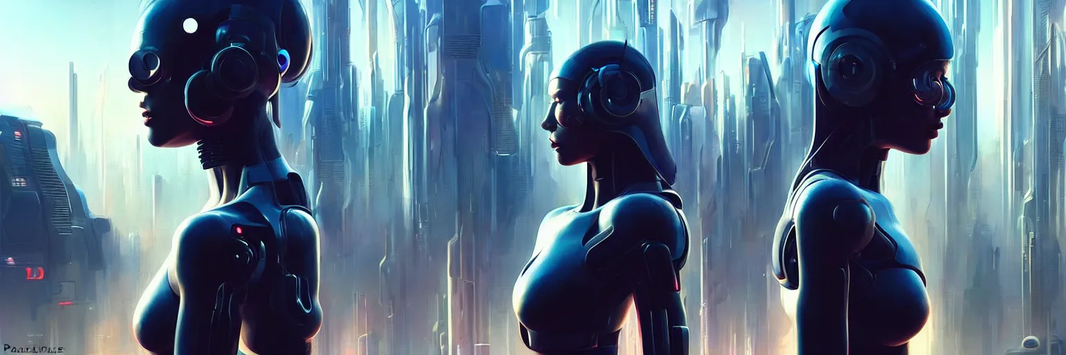 Image similar to out of focus scene of a futuristic cyberpunk cityscape, focus on a lone female humanoid, half body cropping, elegant profile pose, perfect anatomy, bokeh, hyper photorealistic, crispy quality, digital photography, art by pascal blanche, art by artgerm, art by greg rutkowski,