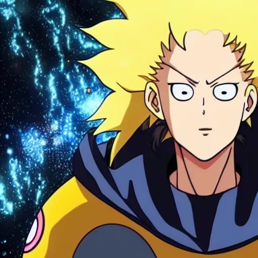 Prompt: saitama\'s punch in space creating portal to a new dimension, high quality anime