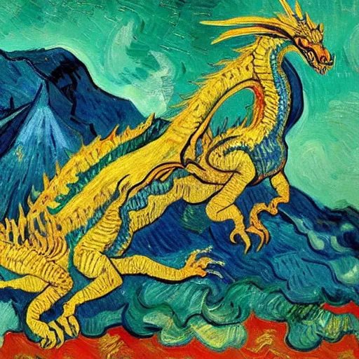 Image similar to dragon oil painting by Van Gogh