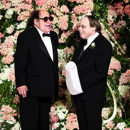 Image similar to danny devito and steve buscemi getting married wedding