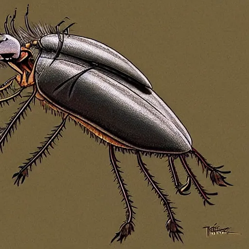 Prompt: anthropomorphous cockroach character, 2d, cartoon style, by Tim Burton, studio ghibli