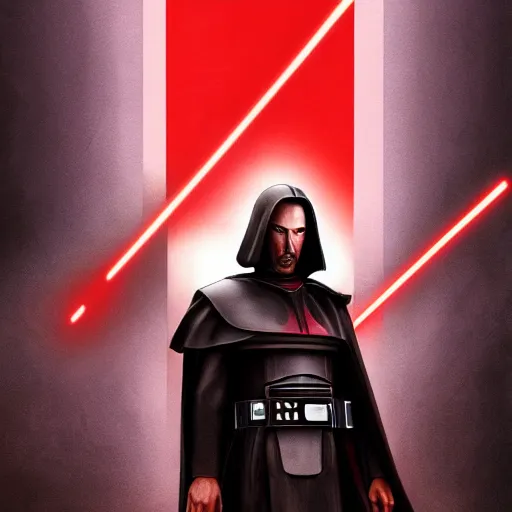 Image similar to keanu reeves as darth revan, artstation hall of fame gallery, editors choice, #1 digital painting of all time, most beautiful image ever created, emotionally evocative, greatest art ever made, lifetime achievement magnum opus masterpiece, the most amazing breathtaking image with the deepest message ever painted, a thing of beauty beyond imagination or words, 4k, highly detailed, cinematic lighting