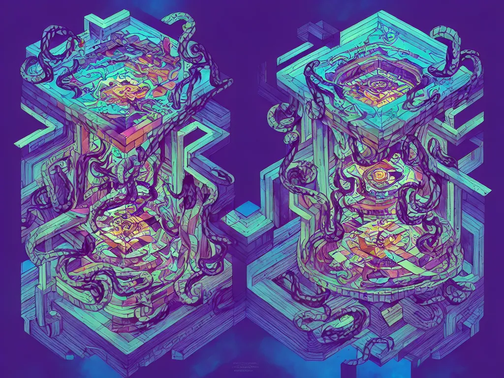 Image similar to arcane twisted turn of fate abstraction, centered award winning ink pen illustration, isometric abstract illustration by dan mumford, edited by craola, technical drawing by beeple and tooth wu, tiny details by artgerm and watercolor girl, symmetrically isometrically centered