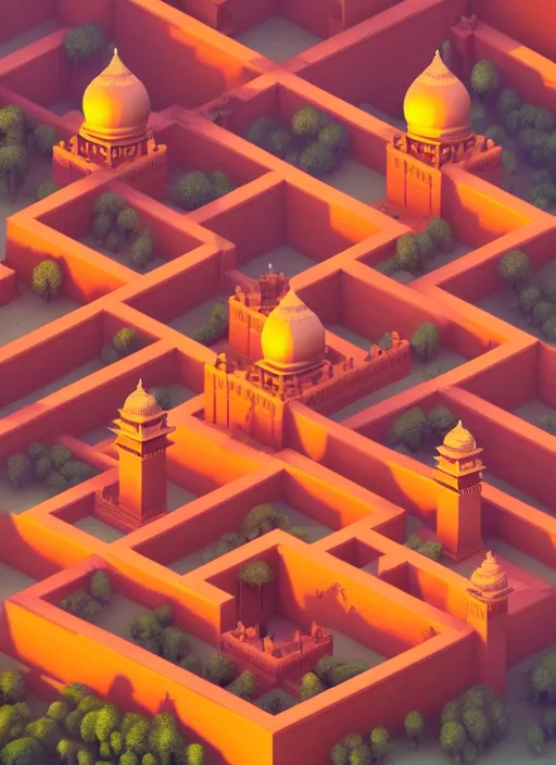 Image similar to a low poly isometric render of mughal india in the style of monument valley, intricate, elegant, smooth shading, soft lighting, illustration, simple, solid shapes, by magali villeneuve, jeremy lipkin and michael garmash, rob rey and kentaro miura style, octane render, zaha hadid