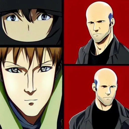 Prompt: jason statham as anime character, anime art