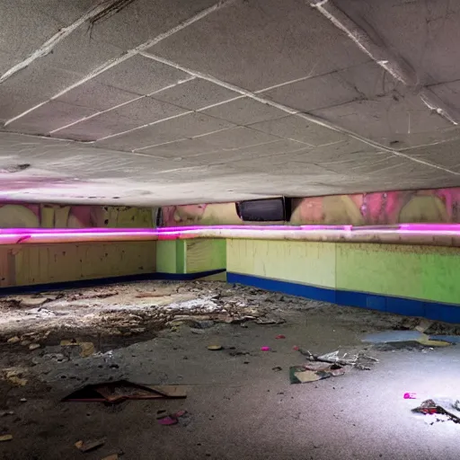 Image similar to abandoned haunted bowling alley with neon lights