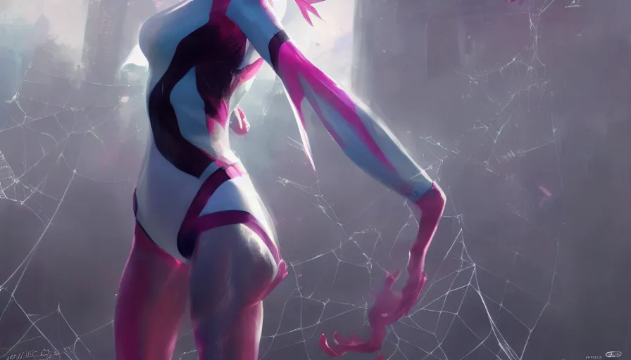 Image similar to Spider-Gwen digital art, ultra detailed, ultra realistic, art by greg rutkowski, trending on artstation