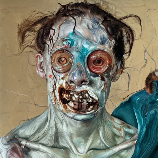 Prompt: high quality high detail painting by lucian freud and jenny saville, hd, zombie, mutation, turquoise