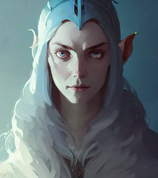 Prompt: portrait of elven mage ( lord of the rings ) by atey ghailan, by greg rutkowski, by greg tocchini, by james gilleard, by joe fenton, by kaethe butcher, dynamic lighting, gradient light blue, brown, blonde cream and white color scheme, grunge aesthetic