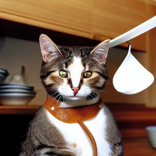 Image similar to cat with walrus tusks, photo taken in kitchen