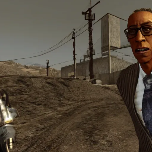 Image similar to gus fring in fallout new vegas, screenshot, modded gameplay, 4k