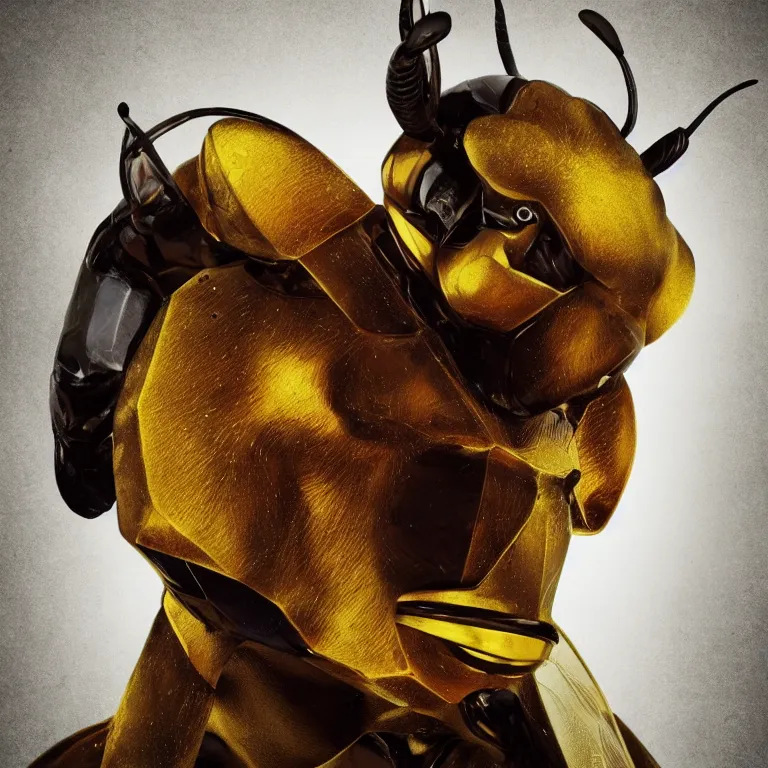 Prompt: gigachad sigma male alpha male bee, headshot photo, style of surrealism, 4K, UHD, High quality, trending on ArtStation HQ, Digital art