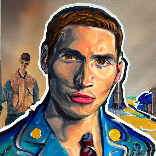 Prompt: a painting of Jerma985 in the style of Disco Elysium