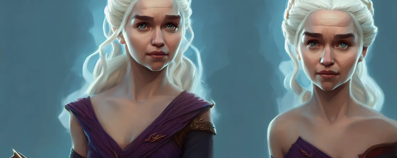 Image similar to portrait of Daenerys Targaryen, mattepainting concept Blizzard pixar maya engine on stylized background splash comics global illumination lighting artstation lois van baarle, ilya kuvshinov, rossdraws