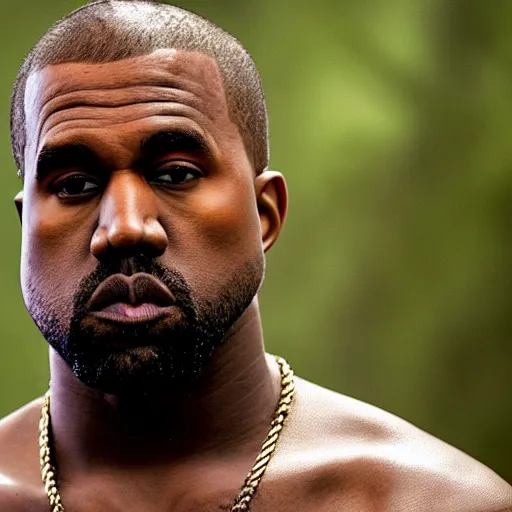 Image similar to first shot of kanye west in rambo remake gang activity, ( eos 5 ds r, iso 1 0 0, f / 8, 1 / 1 2 5, 8 4 mm, postprocessed, crisp face, facial features )