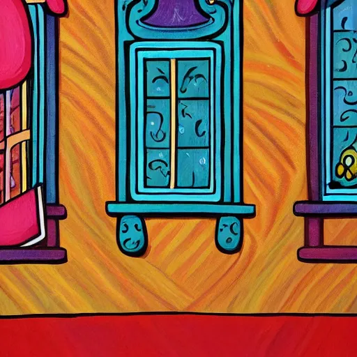 Image similar to a painting of a ntique decorated windows, an ultrafine detailed painting by hidrock, behance contest winner, naive art, behance hd, 2 d game art, detailed painting