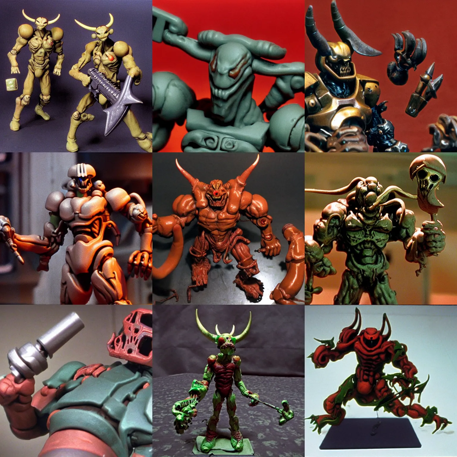 Prompt: doom ( 1 9 9 4 ) classic cyberdemon horns chaingun claymation